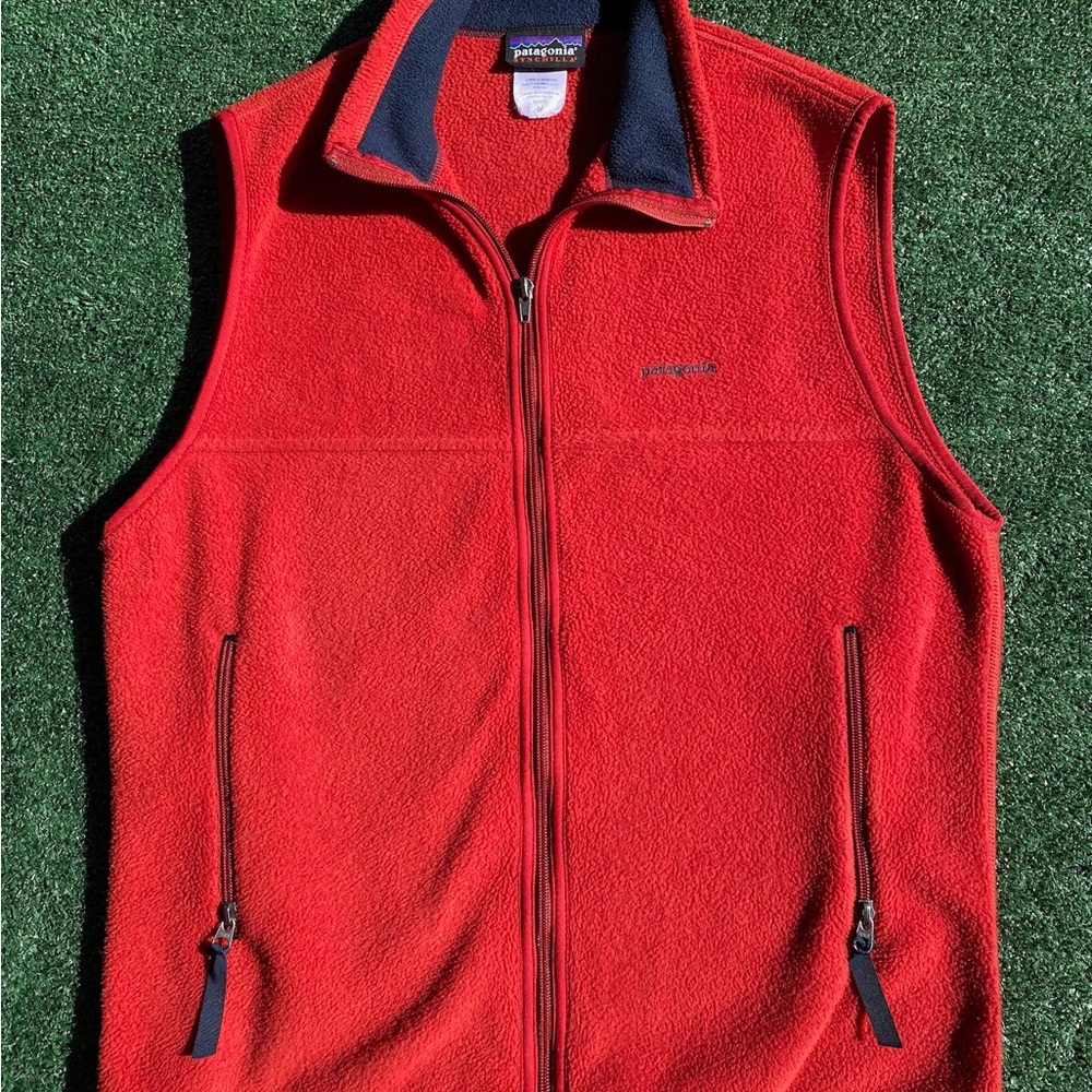 Vintage 90’s Patagonia Synchilla Burnt Red Fleece Full Zip Vest Men’s SZ Medium